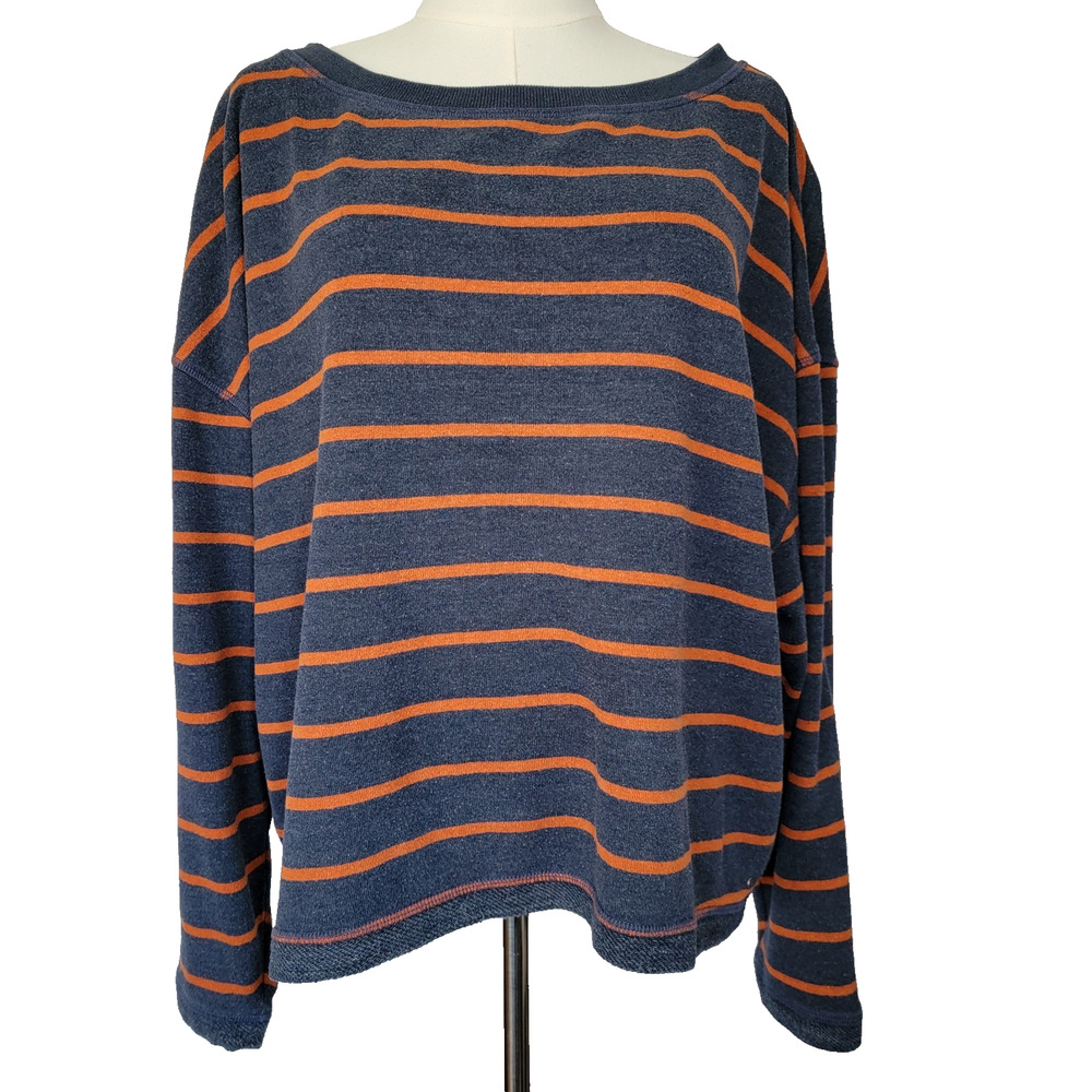 Prana Cozy Up Polmdale Top Nautical Stripe Cropped Boxy Athleisure Casual Sz L3